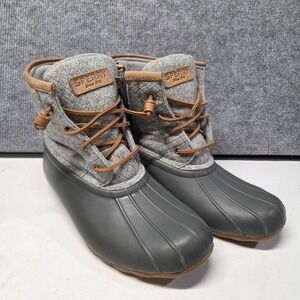 Sperry Saltwater Duck Winter Boots Women's 9M Grey Wool Thinsulate Waterproof